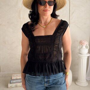 Women’s Black Lace Ruffle Peplum Top